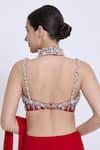 Dilnaz_Red Net, Polyester, Satin Beads, Pearls, Sequins Halter Hand Embroidered Blouse _Online_at_Aza_Fashions