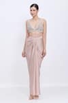 Buy_Dilnaz_Beige Satin Draped Skirt _at_Aza_Fashions