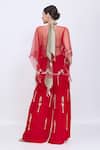 Shop_Dilnaz_Red Net Embroidery, Tassels V-neck Necklace Kaftan _at_Aza_Fashions