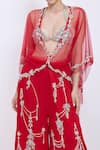 Buy_Dilnaz_Red Net Embroidery, Tassels V-neck Necklace Kaftan _Online_at_Aza_Fashions