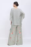 Shop_Dilnaz_Gray Linen Embroidery Chrysanthemum Palazzo _at_Aza_Fashions