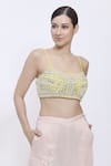 Dilnaz Yellow Net, Polyester, Satin Beads, Sequins, Stones Scoop Embroidered Bustier Online at Aza Fashions Dilnaz_Yellow Net, Polyester, Satin Beads, Sequins, Stones Scoop Embroidered Bustier _Online_at_Aza_Fashions