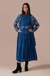 Buy_Indigo Dreams_Blue Silk Collared, Round Neck Bandhani Pattern Skirt Set  _at_Aza_Fashions