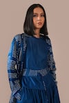 Indigo Dreams_Blue Silk Collared, Round Neck Bandhani Pattern Skirt Set  _Online