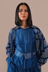 Buy_Indigo Dreams_Blue Silk Collared, Round Neck Bandhani Pattern Skirt Set  _Online