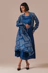 Shop_Indigo Dreams_Blue Silk Square Neck, Collared Bandhani Pattern Dress And Overlay Set  _Online_at_Aza_Fashions