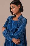 Buy_Indigo Dreams_Blue Silk Square Neck, Collared Bandhani Pattern Dress And Overlay Set  