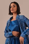 Shop_Indigo Dreams_Blue Silk Square Neck, Collared Bandhani Pattern Dress And Overlay Set  