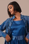 Indigo Dreams_Blue Silk Square Neck, Collared Bandhani Pattern Dress And Overlay Set  _Online