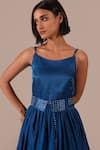Shop_Indigo Dreams_Blue Silk Scoop Neck Bandhani Gathered Fit And Flare Midi Dress With Belt _Online_at_Aza_Fashions