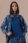 Indigo Dreams_Blue Silk Round Neck, Collared Bandhani Gathered Skirt And Jacket Set _Online_at_Aza_Fashions