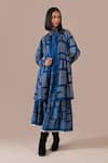 Buy_Indigo Dreams_Blue Silk Round Neck, Collared Bandhani Gathered Skirt And Jacket Set _at_Aza_Fashions