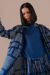 Buy_Indigo Dreams_Blue Silk Round Neck, Collared Bandhani Gathered Skirt And Jacket Set _Online_at_Aza_Fashions