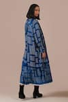 Shop_Indigo Dreams_Blue Silk Round Neck, Collared Bandhani Gathered Skirt And Jacket Set _at_Aza_Fashions