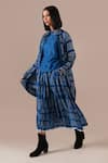Buy_Indigo Dreams_Blue Silk Round Neck, Collared Bandhani Gathered Skirt And Jacket Set 