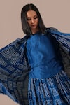Shop_Indigo Dreams_Blue Silk Round Neck, Collared Bandhani Gathered Skirt And Jacket Set 