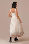 Shop_Indigo Dreams_Ivory Cotton Embroidery Square Neck Handwoven Jamdani Floral Dress With Belt _at_Aza_Fashions