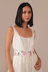 Buy_Indigo Dreams_Ivory Cotton Embroidery Square Neck Handwoven Jamdani Floral Dress With Belt _Online_at_Aza_Fashions