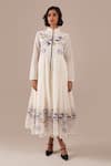 Buy_Indigo Dreams_Ivory Cotton Embroidery Round Handwoven Jamdani Gathered Dress And Jacket Set _Online_at_Aza_Fashions