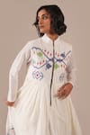 Shop_Indigo Dreams_Ivory Cotton Embroidery Round Handwoven Jamdani Gathered Dress And Jacket Set _Online_at_Aza_Fashions