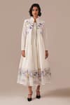 Indigo Dreams_Ivory Cotton Embroidery Round Handwoven Jamdani Gathered Dress And Jacket Set _at_Aza_Fashions
