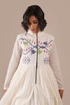 Buy_Indigo Dreams_Ivory Cotton Embroidery Round Handwoven Jamdani Gathered Dress And Jacket Set 