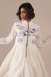 Indigo Dreams_Ivory Cotton Embroidery Round Handwoven Jamdani Gathered Dress And Jacket Set _Online