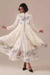 Buy_Indigo Dreams_Ivory Cotton Embroidery Round Handwoven Jamdani Gathered Dress And Jacket Set _at_Aza_Fashions