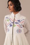 Buy_Indigo Dreams_Ivory Cotton Embroidery Round Handwoven Jamdani Gathered Dress And Jacket Set _Online