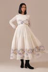 Buy_Indigo Dreams_Ivory Cotton Embroidery Round Neck Jamdani Handwoven Tiered Midi Dress  _at_Aza_Fashions