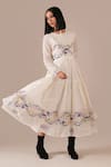 Buy_Indigo Dreams_Ivory Cotton Embroidery Round Neck Jamdani Handwoven Tiered Midi Dress  