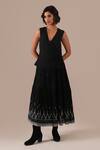 Buy Indigo Dreams Black Cotton Embroidery V-neck Jamdani Tiered Wrap Dress With Belt at Aza Fashions Buy_Indigo Dreams_Black Cotton Embroidery V-neck Jamdani Tiered Wrap Dress With Belt _at_Aza_Fashions
