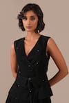 Buy Indigo Dreams Black Cotton Embroidery V-neck Jamdani Tiered Wrap Dress With Belt Buy_Indigo Dreams_Black Cotton Embroidery V-neck Jamdani Tiered Wrap Dress With Belt