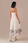 Shop Indigo Dreams Ivory Cotton Embroidery Square Neck Handwoven Jamdani Ruched Bodice Midi Dress at Aza Fashions Shop_Indigo Dreams_Ivory Cotton Embroidery Square Neck Handwoven Jamdani Ruched Bodice Midi Dress _at_Aza_Fashions
