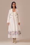 Indigo Dreams Ivory Cotton Bandeau Neck, Handwoven Jamdani Dress With Jacket Online at Aza Fashions Indigo Dreams_Ivory Cotton Bandeau Neck, Handwoven Jamdani Dress With Jacket _Online_at_Aza_Fashions