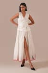 Buy_Indigo Dreams_Ivory Cotton Embroidery V-neck Jamdani Tiered Wrap Dress And Belt Set _at_Aza_Fashions