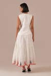 Shop_Indigo Dreams_Ivory Cotton Embroidery V-neck Jamdani Tiered Wrap Dress And Belt Set _at_Aza_Fashions
