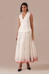Buy_Indigo Dreams_Ivory Cotton Embroidery V-neck Jamdani Tiered Wrap Dress And Belt Set _Online_at_Aza_Fashions