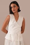 Shop_Indigo Dreams_Ivory Cotton Embroidery V-neck Jamdani Tiered Wrap Dress And Belt Set _Online_at_Aza_Fashions