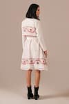 Shop_Indigo Dreams_Ivory Cotton Embroidery Jamdani Handwoven Coat Dress Set _at_Aza_Fashions