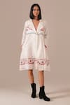 Indigo Dreams_Ivory Cotton Embroidery Jamdani Handwoven Coat Dress Set _Online_at_Aza_Fashions