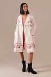 Buy_Indigo Dreams_Ivory Cotton Embroidery Jamdani Handwoven Coat Dress Set _at_Aza_Fashions