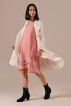 Shop_Indigo Dreams_Ivory Cotton Embroidery Jamdani Handwoven Coat Dress Set _Online_at_Aza_Fashions