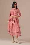 Buy_Indigo Dreams_Red Cotton Embroidery Collared Gingham Tiered Shirt Dress With Belt _at_Aza_Fashions