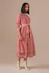 Buy_Indigo Dreams_Red Cotton Embroidery Collared Gingham Tiered Shirt Dress With Belt 
