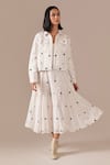 Buy_Indigo Dreams_Ivory Cotton Square Neck, Collared Jamdani Polka Dot Dress With Jacket _at_Aza_Fashions