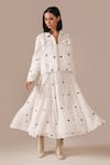 Buy_Indigo Dreams_Ivory Cotton Square Neck, Collared Jamdani Polka Dot Dress With Jacket _Online_at_Aza_Fashions