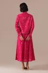 Shop_Indigo Dreams_Pink Cotton Embroidery Square Neck, Collared Jamdani Polka Dot Dress With Jacket _at_Aza_Fashions