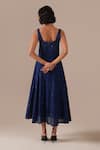 Shop_Indigo Dreams_Blue Cotton Embroidery Square Neck Jamdani Fit And Flare Midi Dress _at_Aza_Fashions