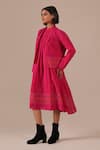 Shop_Indigo Dreams_Pink Cotton Halter , Open Gathered Dress With Jacket _Online_at_Aza_Fashions